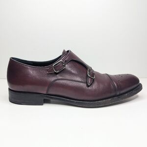 Salvatore Ferragamo double monk strap oxford shoes burgundy maroon size 9.5 EE